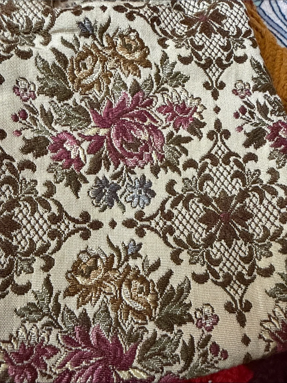 Walborg Cream Floral Tapestry Clutch with Pink and Brown Accents